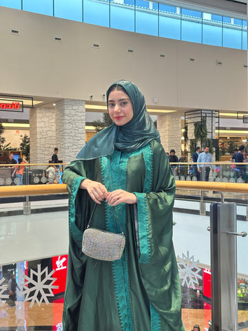 Ember Green Pure Silk Embroidered Abaya