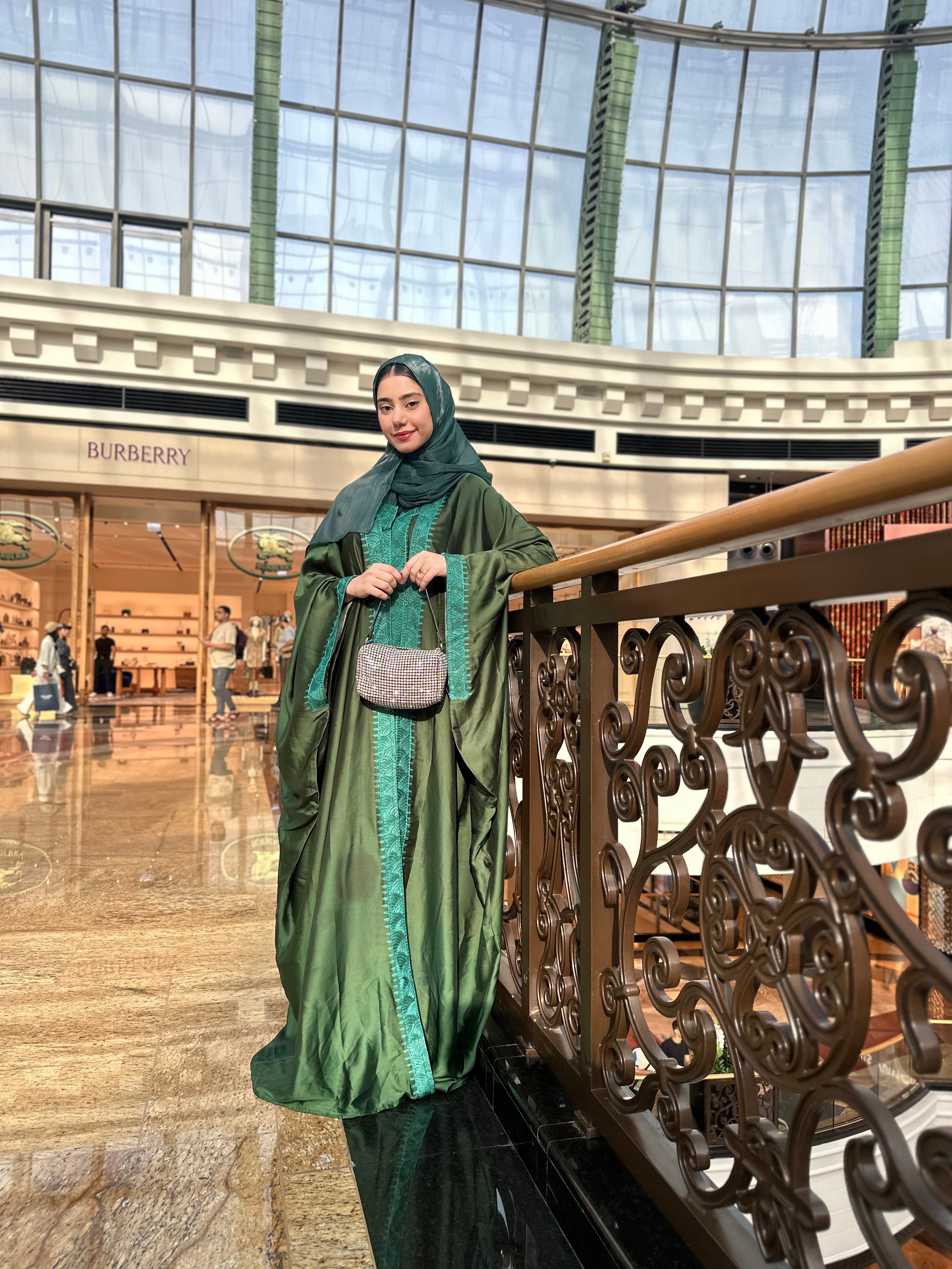 Ember Green Pure Silk Embroidered Abaya
