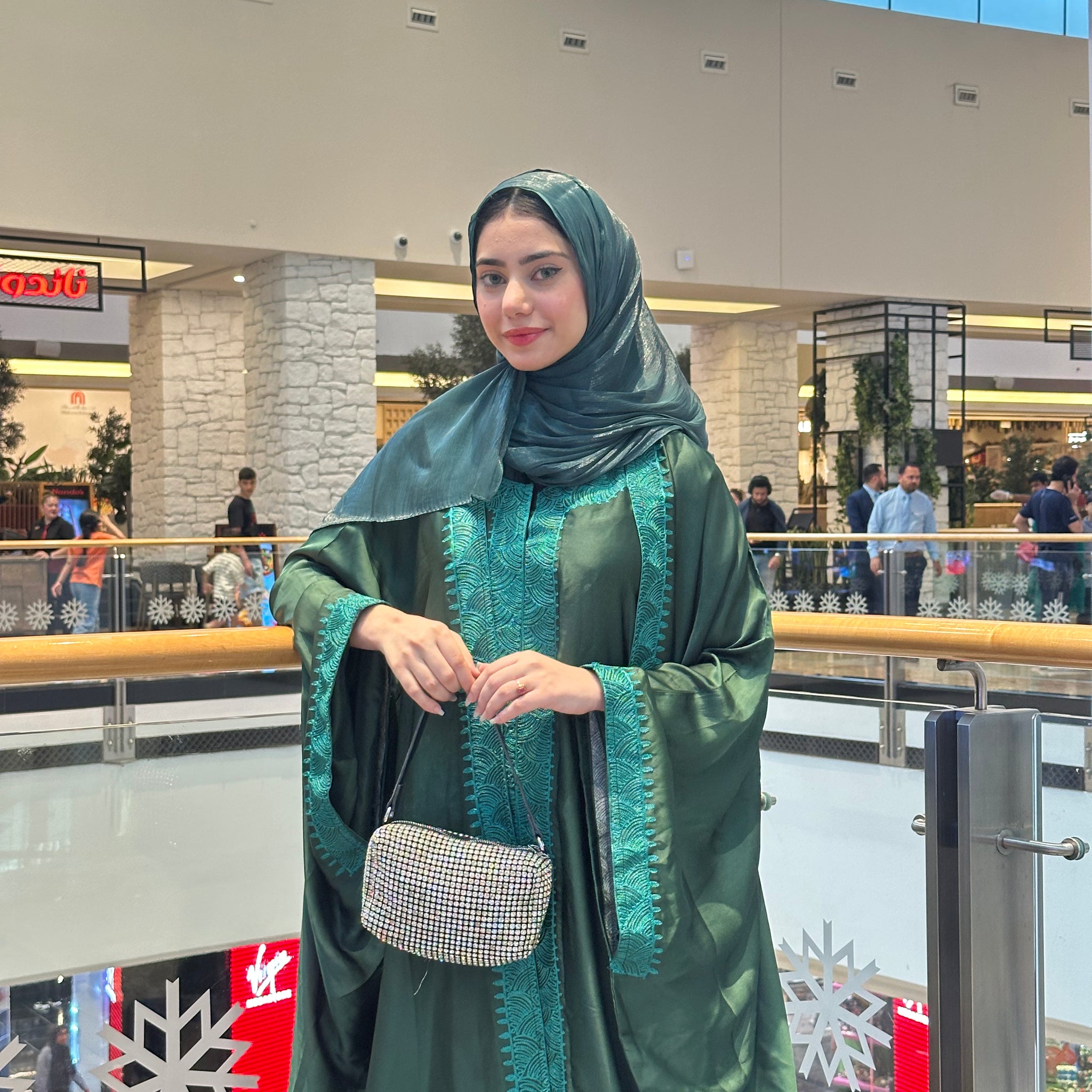 Ember Green Pure Silk Embroidered Abaya