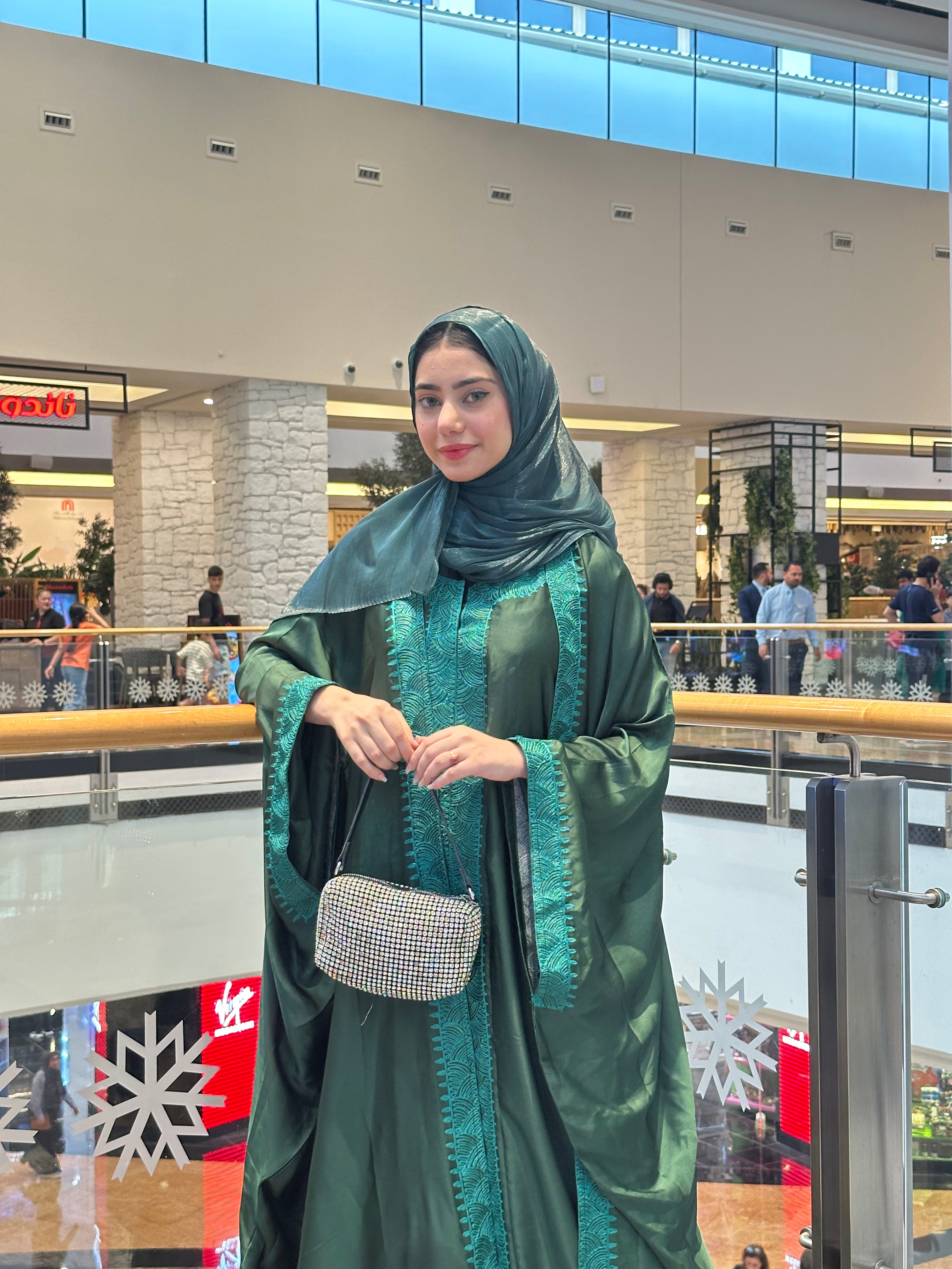 Ember Green Pure Silk Embroidered Abaya