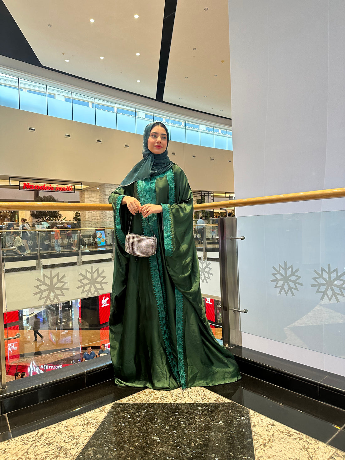 Ember Green Pure Silk Embroidered Abaya