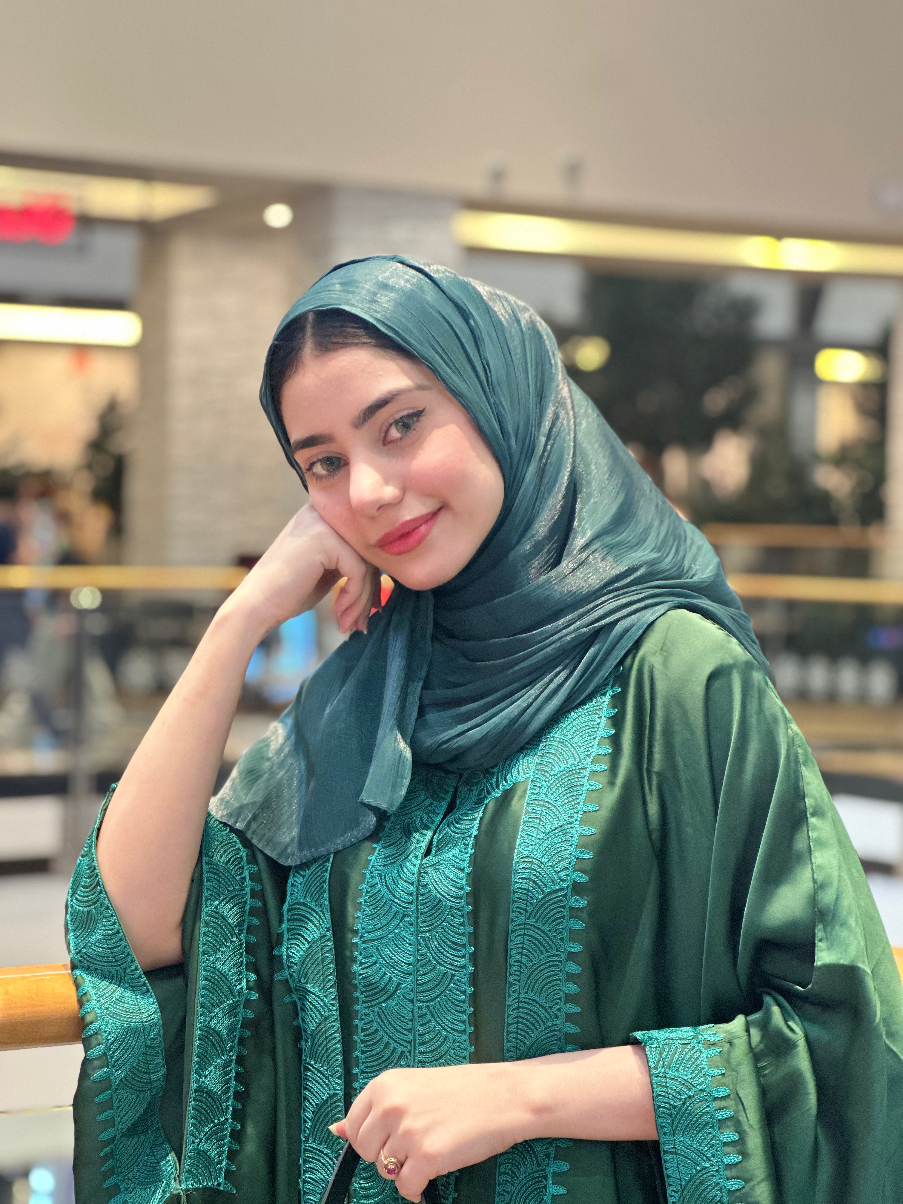Ember Green Pure Silk Embroidered Abaya