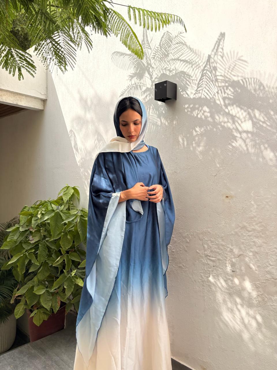 DOUBLE TONE ABAYA SET - SERENE BLUE