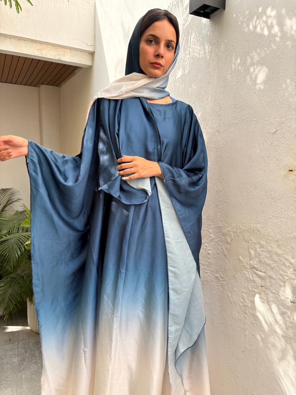DOUBLE TONE ABAYA SET - SERENE BLUE